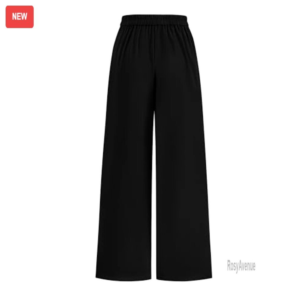 High Waisted Wide Leg Palazzo Pants, Office Work Trousers, Elastic Waist - Picture 4 of 7